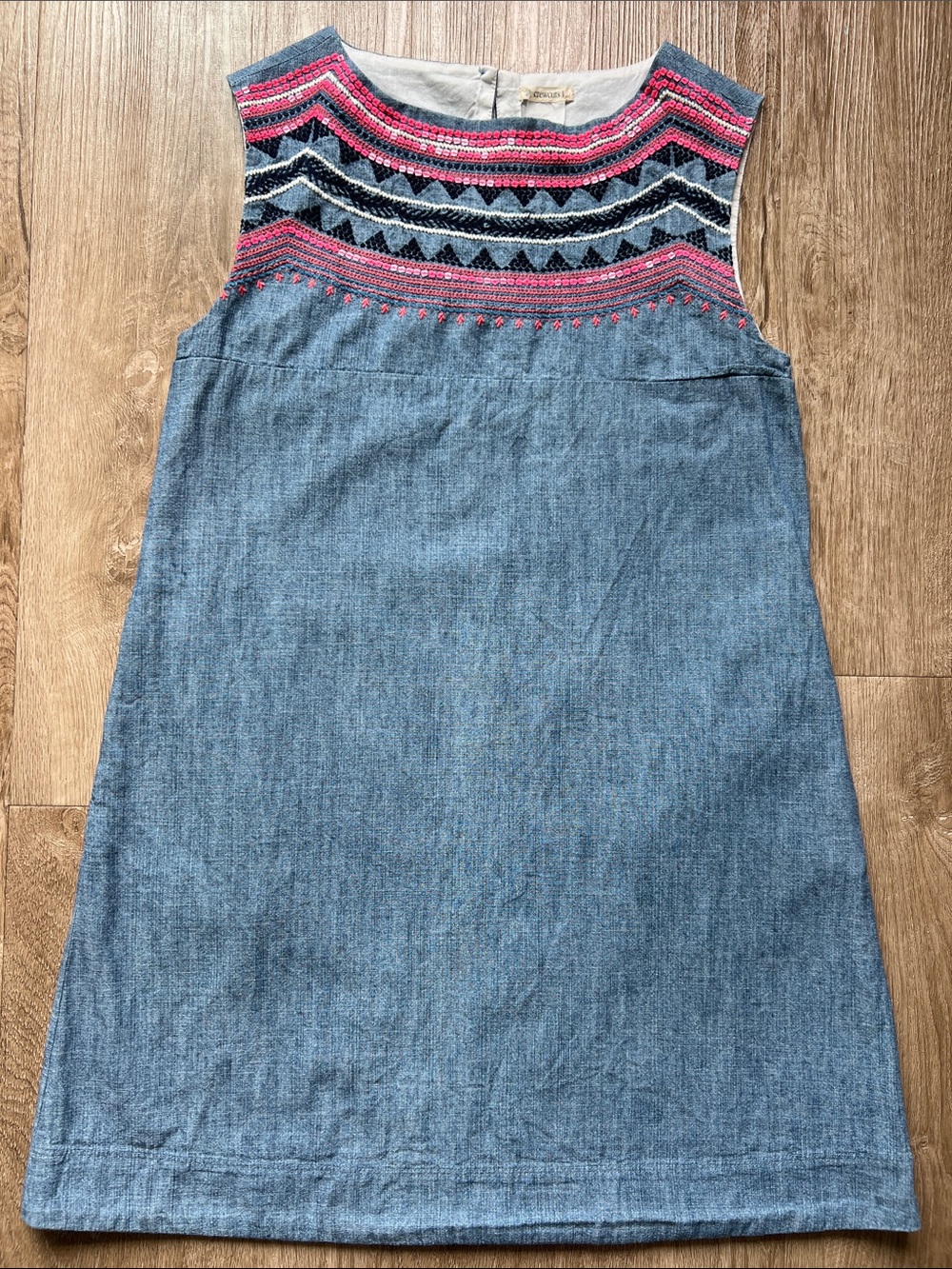 Crewcuts Girls' Denim Sleeveless Dress with Sequins & Embroidered Yoke Size 10